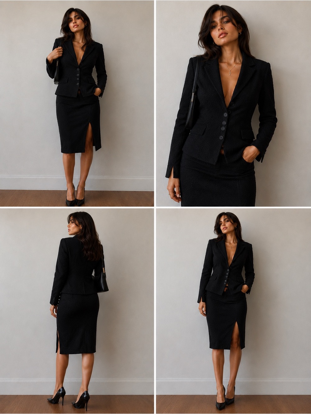 Theory Black Textured Wool Bouclé Blazer 5 Button Tailored Slit Cuffs Designer